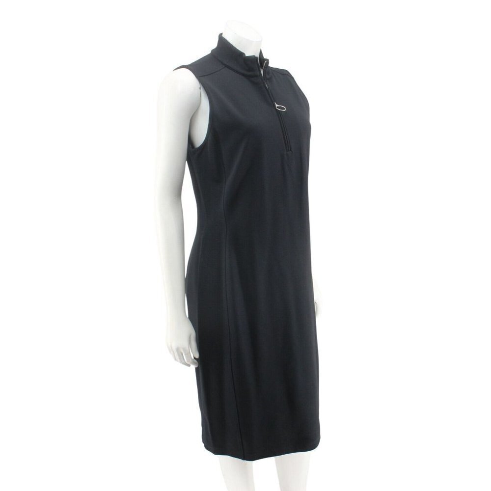 Lauren Ralph Lauren Women's Black Pique Zip Front Sleeveless Sheath Dress Size L - Picture 2 of 6